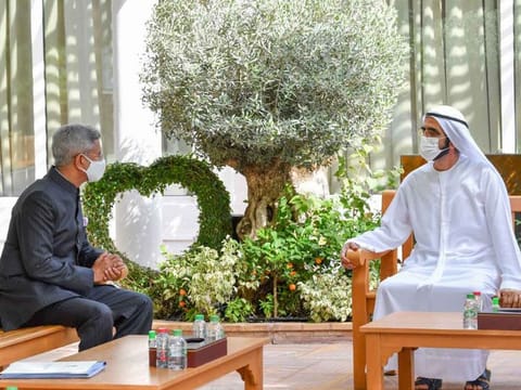 His Highness Shaikh Mohammad Bin Rashid Al Maktoum, Vice-President and Prime Minister of the UAE and Ruler of Dubai, meets  Dr Subrahmanyam Jaishankar, Indian Minister of External Affairs, in November, to receive a message from Indian Prime Minister Narendra Modi