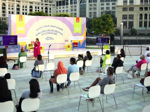  An interactive session in progress on the opening day of Emirates Airline Festival of Literature in Dubai on Friday. 