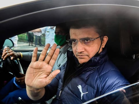 Former Indian cricket captain and president of the Board of Control for Cricket in India (BCCI) Sourav Ganguly gestures as he leaves Apollo hospital in Kolkata on January 31, 2021. 