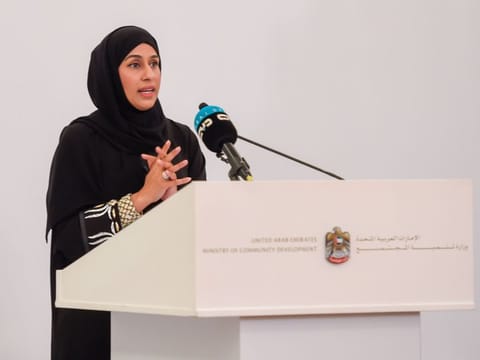 Hessa bint Essa Buhumaid announces the details of the National Policy for Digital Wellbeing at a press conference in Dubai on Monday. 
