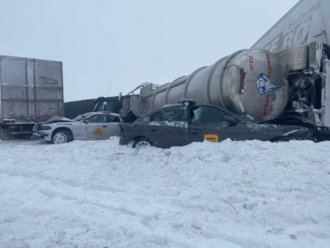 Iowa State Patrol vehicles were caught in one of the dozens of accidents around the state on Thursday, Feb. 4, 2021. A powerful storm brought high winds and blizzard conditions to parts of the Midwest on Thursday and into Friday, forcing rescuers to brave snow, ice and bitter cold by air, lake and land to save dozens of people from mishaps and crashes.  Picture for illustrative purposes only.