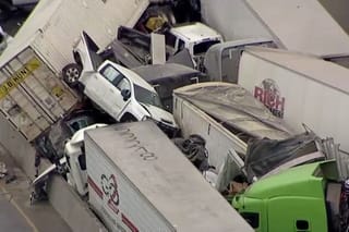 In pictures: 130-vehicle pile up on icy Texas highway leaves six dead