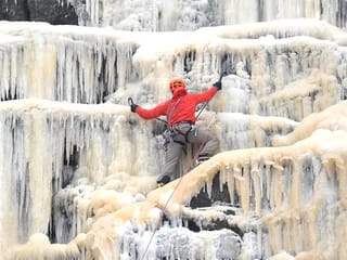 Kinder Downfall: Intrepid ice climbers ascend frozen waterfall 