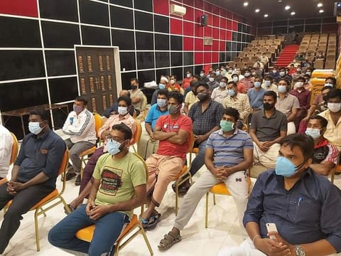 Some of the stranded passengers sheltered at a labour accommodation complex in Fujairah.