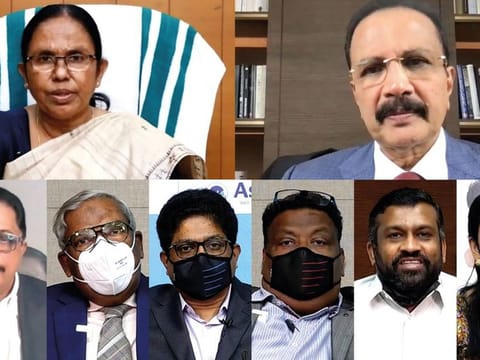  K.K. Shailaja and Dr Azad Moopen among the other participants at the virtual inauguration of the AKCAF Wellness Programme on Friday. 