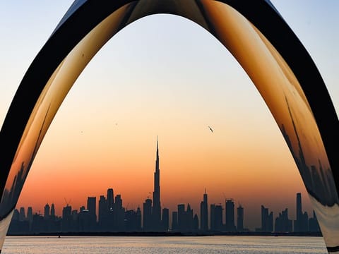 The Dubai skyline. The third edition of Foundry exhibitions currently under way in Dubai showcases progressive art, culture and co-working space on Sheikh Mohammed bin Rashid Al Maktoum Boulevard. 