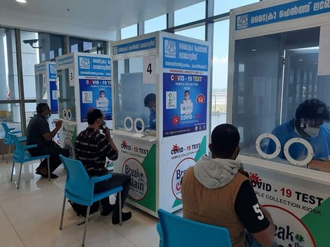 New kiosks were set up in Kannur International Airport in Kerala for providing on-arrival RT-PCR molecular confirmatory test for international passengers including those from the UAE.