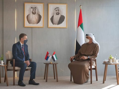 Sheikh Mohamed with Nebojsa Stefanovic, Deputy Prime Minister and Minister of Defence of Serbia.