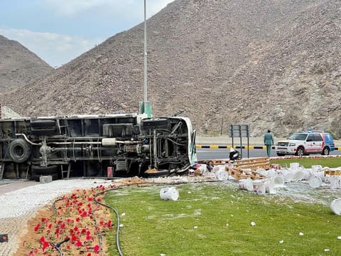 The accident site in Khor Fakkan, yesterday.