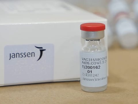 A vial of Johnson & Johnson's Janssen COVID-19 vaccine. 