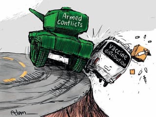 Cartoon: COVID-19 vaccination campaigns suffer in conflict zones