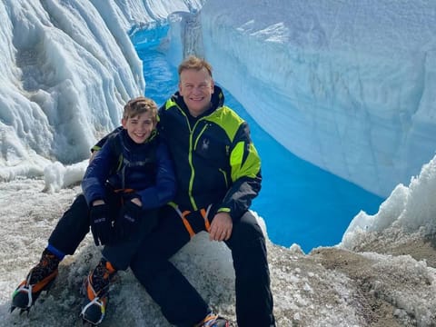  Hamish Harding with his 13-year-old son Giles, who will staying aboard expedition yacht, DSSV Pressure Drop, to document his father’s quest on his Instagram.