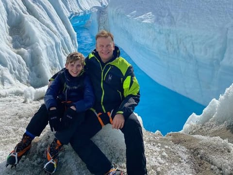  Hamish Harding with his 13-year-old son Giles, who will staying aboard expedition yacht, DSSV Pressure Drop, to document his father’s quest on his Instagram.