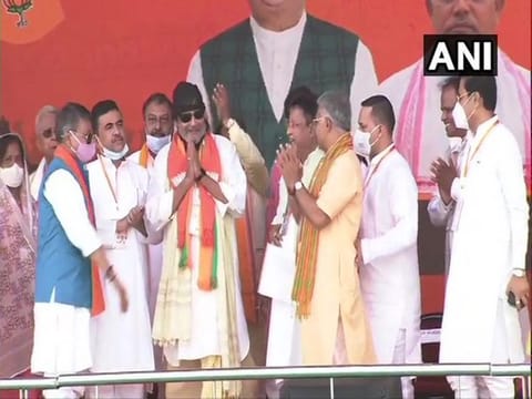 Mithun Chakraborty at the Modi rally in Brigade Parade Ground, Kolkata, on Sunday.