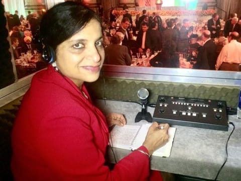  Gurdeep Kaur Chawla at the interpretation booth during an assignment.