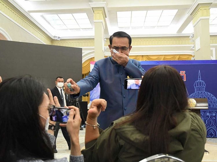 Thailand's Prime Minister Prayuth Chan-ocha disinfectant