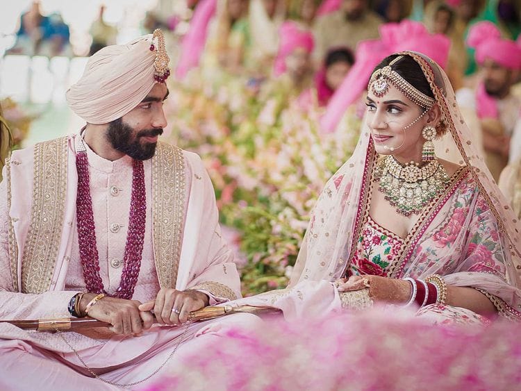 Jasprit Bumrah and Sanjana Ganesan on their wedding day