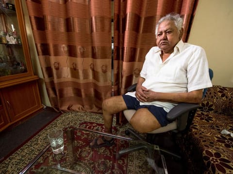 Mohammad Shakeel Khan who had his leg amputated because of diabetes at his home in Sharjah. 