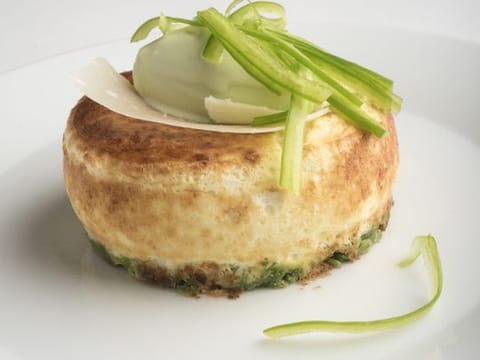 French Michelin Chef Pierre Gagnaire's recipe of Parmesan Soufflé with rocket financier and green pepper ice cream