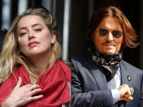 This combination of file pictures shows US actress Amber Heard arriving on July 23, 2020, and US actor Johnny Depp arriving on July 24, 2020, at the High Court in London.