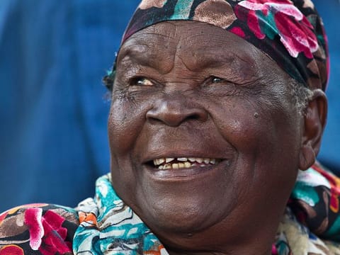 In this Tuesday, Nov. 6, 2012, file photo, Sarah Obama, step-grandmother to then U.S. President Barack Obama, speaks to the media in the garden of her home in the village of Kogelo, western Kenya. 