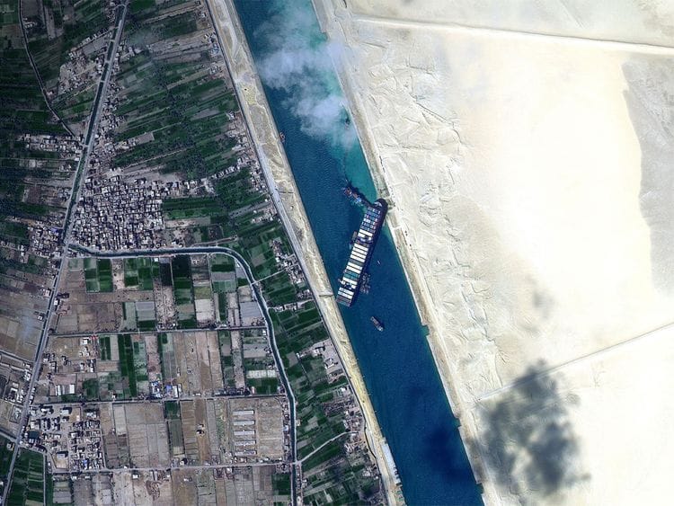 Massive container ship Ever Given stick at Suez Canal