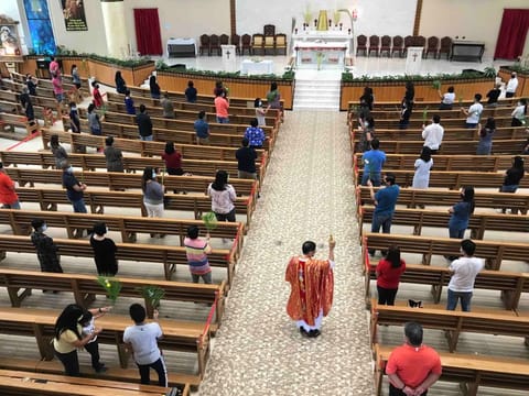 A church service in progress in strict compliance with COVID-19 safety protocol. 