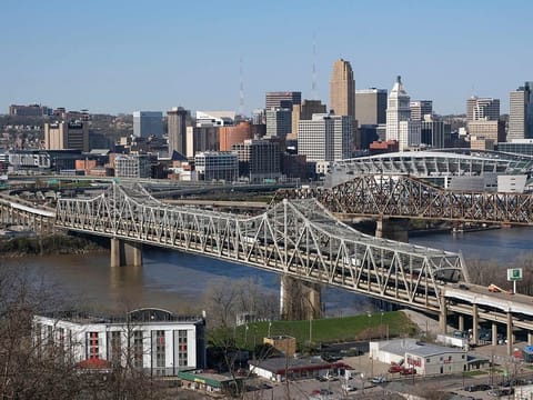 The Brent Spence Bridge spans the Ohio River on the Ohio-Kentucky border in Cincinnati, Ohio. Roadway deaths in the US are at crisis levels, as nearly 43,000 people were killed last year, the greatest number in 16 years, as Americans returned to roads after pandemic stay-at-home orders.