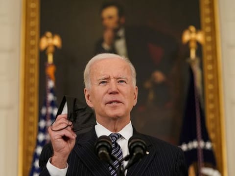 U.S. President Joe Biden delivers remarks on the state of the coronavirus disease 