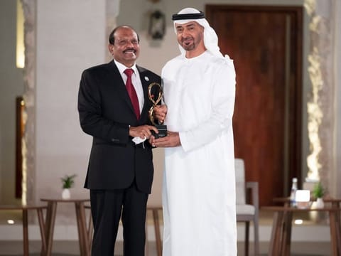 Sheikh Mohamed bin Zayed Al Nahyan honours Indian businessman Yousuf Ali M.A. at the Abu Dhabi Awards on Friday night.