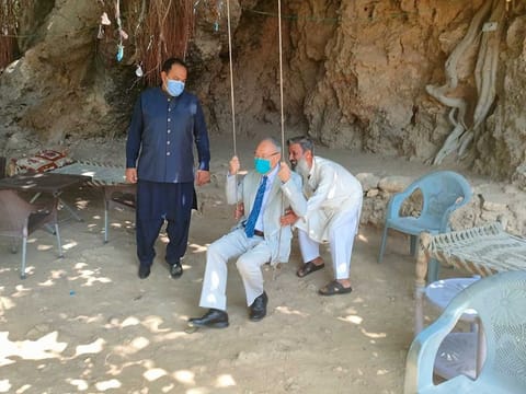 Japanese Ambassador to Pakistan Matsuda Kuninori at the site of the Shah Allah Ditta caves in Islamabad. 