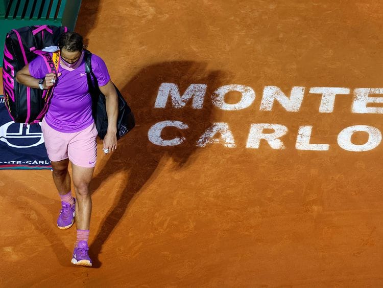 Spain's Rafael Nadal looks dejected after losing his quarter-final match against Russia's Andrey Rublev in Monte Carlo