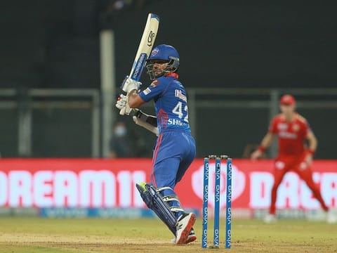 Shikhar Dhawan of Delhi Capitals during his match-winning innings of 92 against Punjab Kings on Sunday.