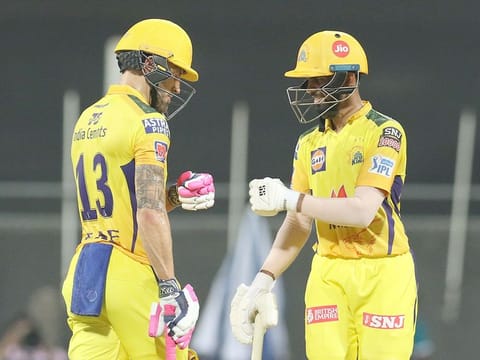 Faf du Plessis (left) and Ruturaj Gaikwad of Chennai Super Kings laid the foundation for their big total against the Knights on Thursday.