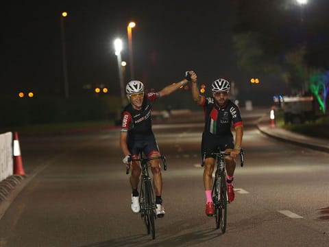 Jani Brajkovic wins the 75km Nad Al Sheba Cycling Championship alongside friend Vladimir Gusev 