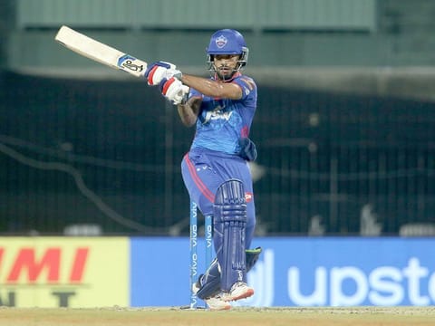 Shikhar Dhawan of Delhi Capitals plays a shot. 
