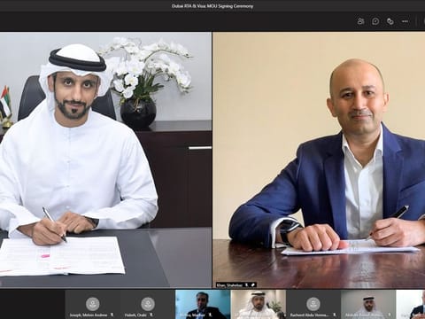 Mohammed Yousuf Al Mudharreb, CEO of RTA’s Corporate Technology Support Services Sector, and Shahebaz Khan, Visa’s general manager, hailed the new partnership. 