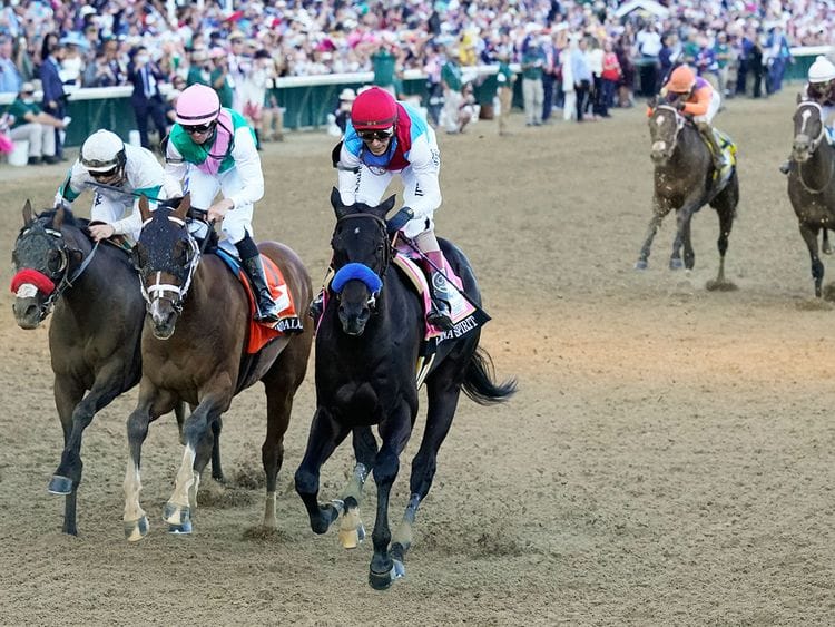 John Velazquez rides Medina Spirit to win the 147th running of the Kentucky Derby at Churchill Downs