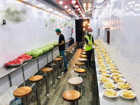 An inside view of the free mobile restaurant in Karachi.