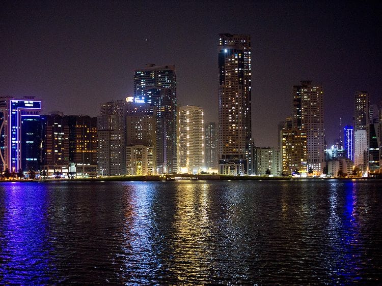 Stock Sharjah skyline Corniche