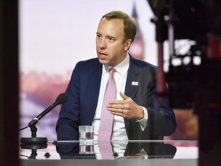 Britain's Health Secretary Matt Hancock