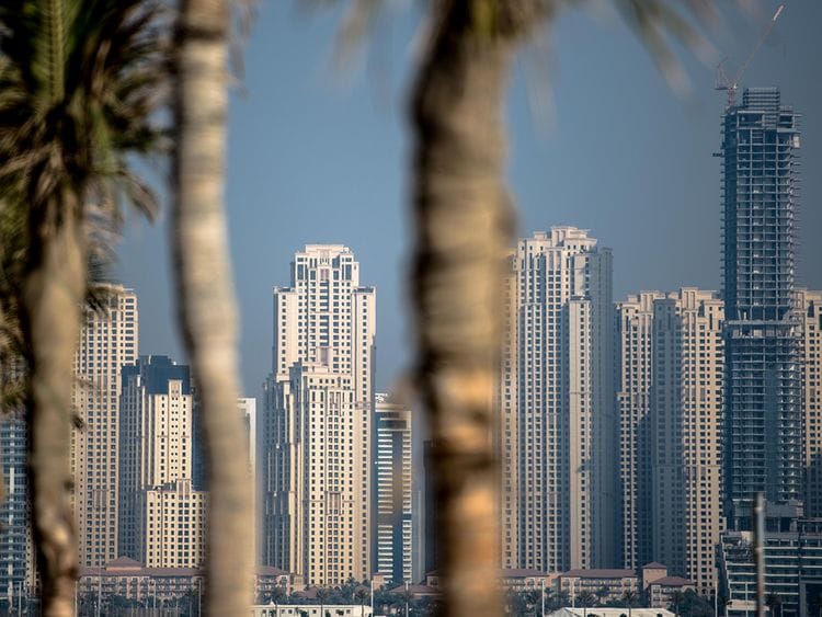 Stock Dubai skyline Jumeirah Beach Residence JBR