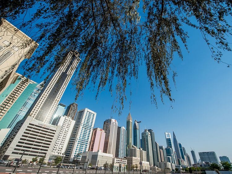 Stock Dubai skyline Sheikh Zayed Road