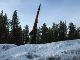 A model rocket at the Esrange Space Centre in Kiruna, Sweden, May 13, 2021. The Swedish government is turning an old research base above the Arctic Circle into a state-of-the-art satellite launching centre.