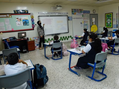 Students attend class at Al Ittihad Private School in Jumeira.