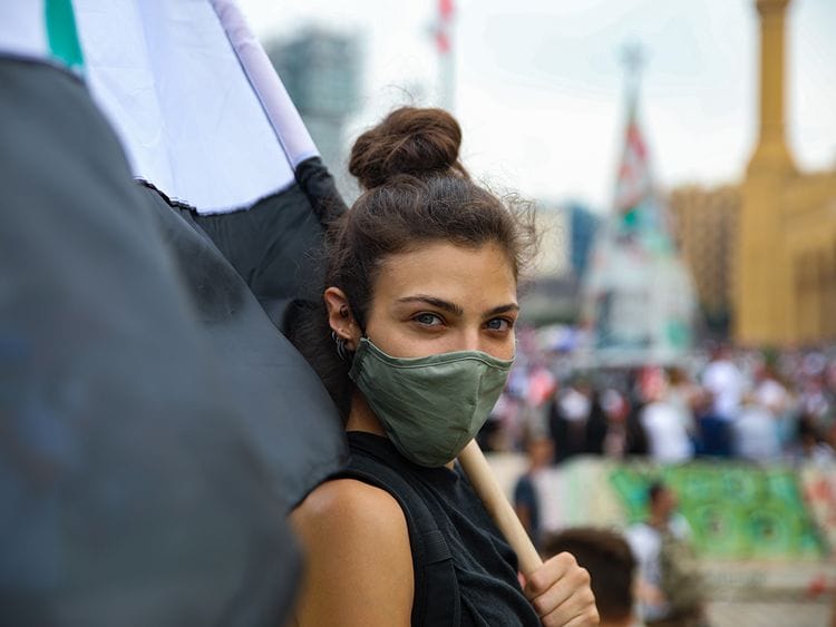 Stock Lebanon protest women