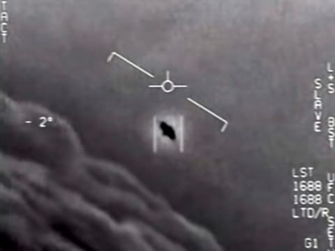 A still image from video released by the Department of Defense shows an encounter near San Diego between two Navy F/A-18F fighter jets and an unknown object. 