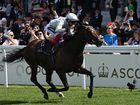 Frankie Dettori, riding Palace Pier, wins the Queen Anne Stakes on the first day of the Royal Ascot meet, in Ascot, west of London today. Royal Ascot is preparing to open its doors to 12,000 racing fans a day but the coronavirus will still take a significant financial toll on the event. 
