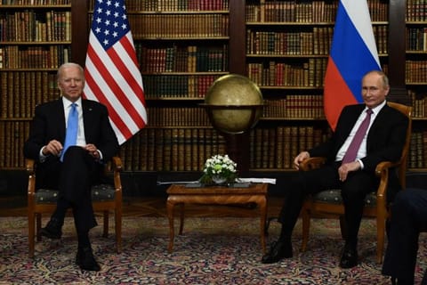 US President Joe Biden and Russian President Vladimir Putin pose for press ahead of the US-Russia summit at the Villa La Grange, in Geneva on June 16, 2021. 