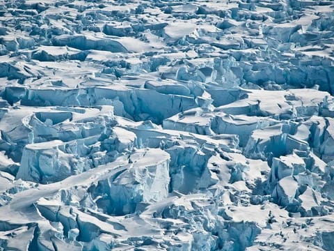 Closeup of crevasses near the Pine Island Glacier grounding line, near its western margin in Antarctica. 